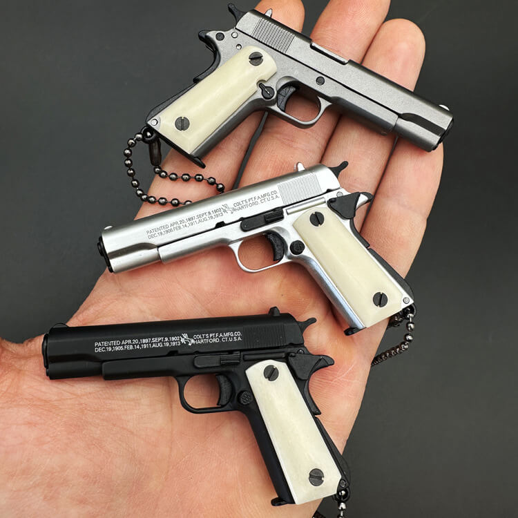 Ematok™ Mini Metal 1911 Ox Bone Handle Gun Keychain
