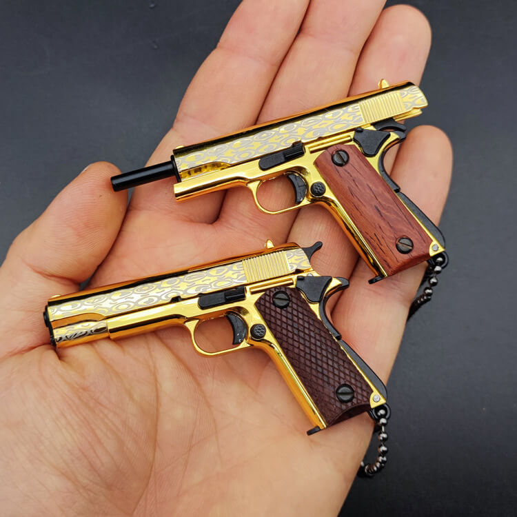 Ematok™ Mini Metal Wood Floral G1911 Model Gun Keychains